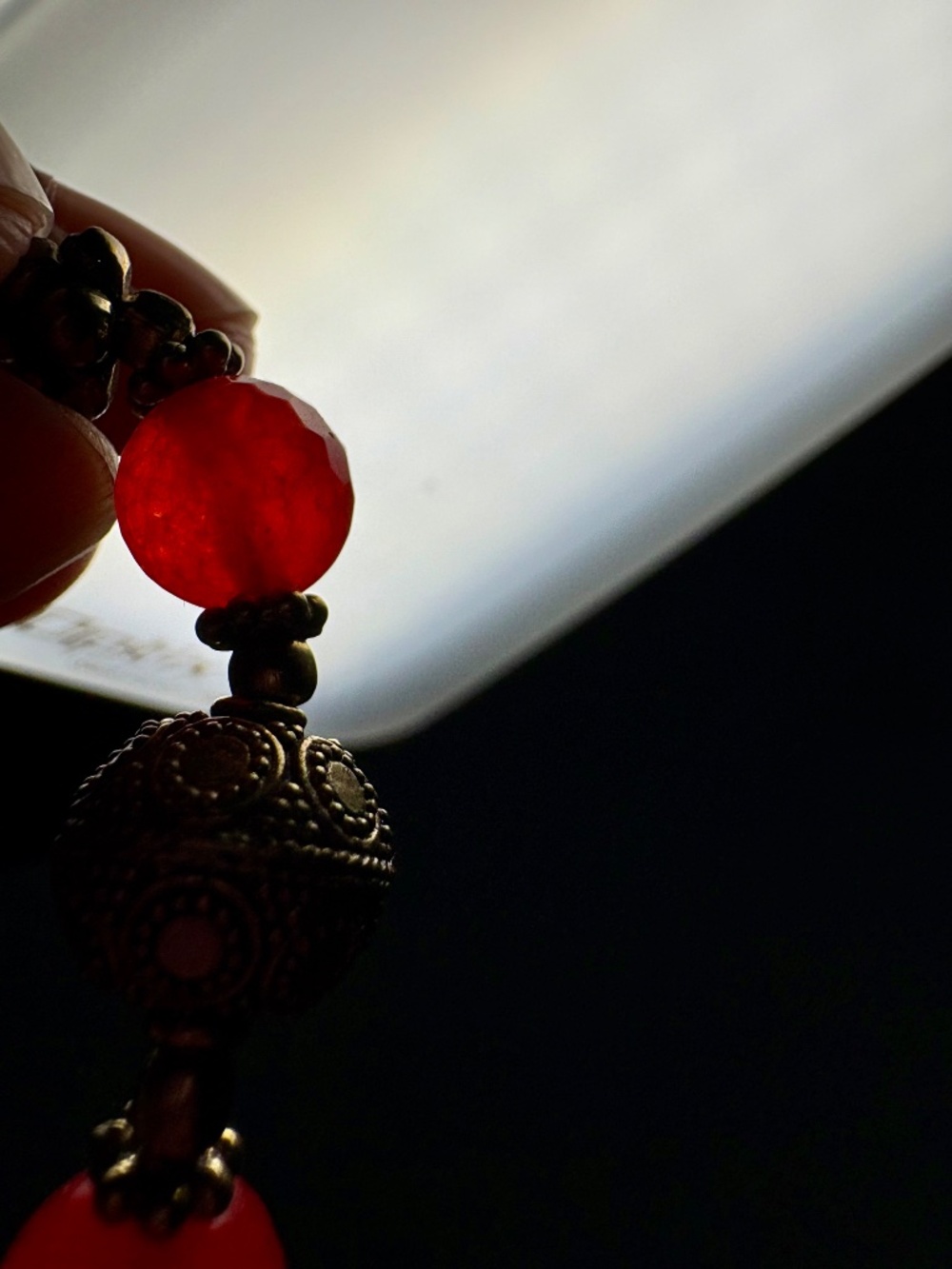 Vintage Red Agate Brass Link Bracelet Faceted Gemstone Boho Filigree 9 In - Picture 6 of 6